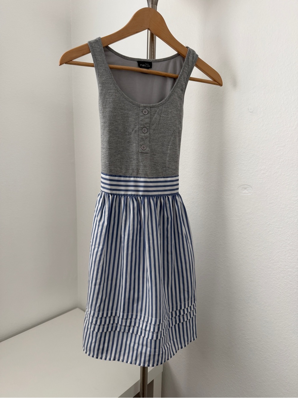 Rue21 Gray Tank Top with Blue & White Striped Skirt Dress